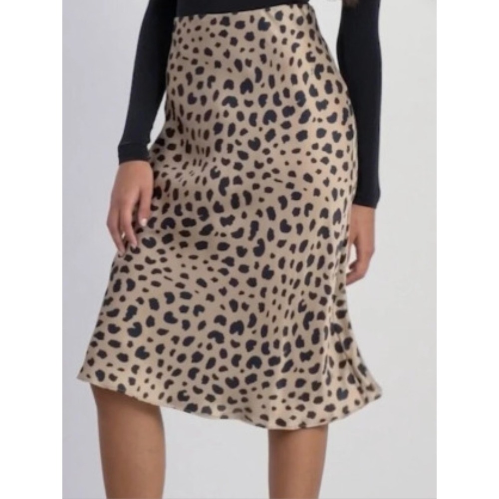 Realisation Par The Naomi 100% Silk Midi Slip Skirt Sz S Tan Black Leopard Print